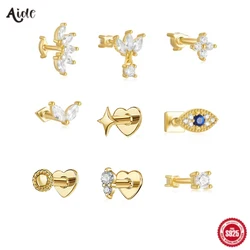 Aide 925 Sterling Silver 1pc Asymmetric Two Side Wearable Piercing Screw-Back Stud Earrings For Women Elegant Bohemian Jewelry