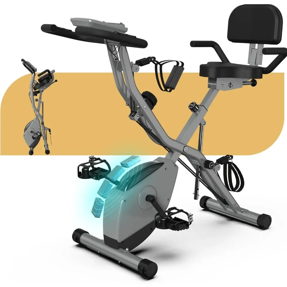 

Indoor Exercise Bike for Seniors - Foldable 5-in-1 Stationary Bike with 16-Level Magnetic Resistance & Tri-Position Ride