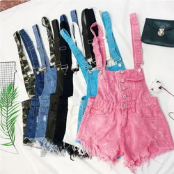 Monos de mezclilla para mujer, Peto corto de moda, Mono Grande de algodón, ropa femenina, pelele corto Rosa 2023