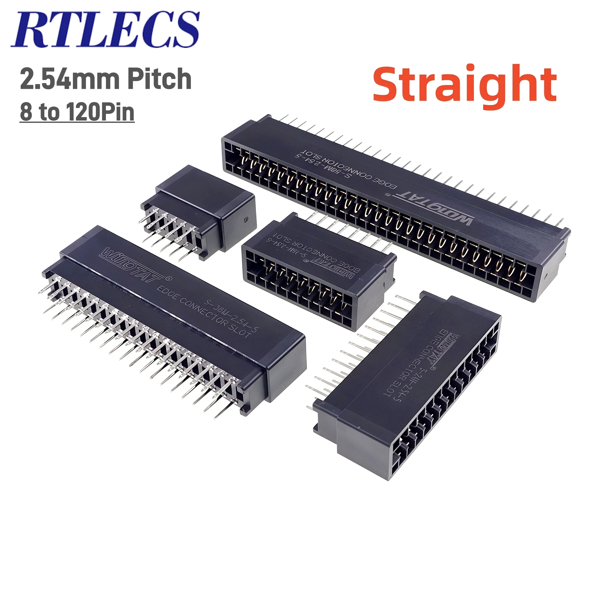 5Pcs Edge Card Connector Slot 2.54 MM Pitch 42 44 50 60 62 64 72 80 86 98 100 120 Pin  Gold Finger Socket Through Holes Vertical