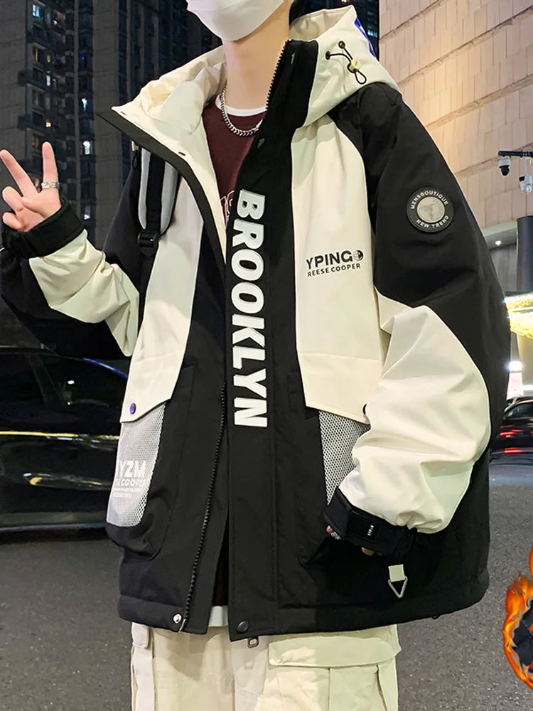 

Зимняя утепленная мужская куртка с капюшоном, повседневная рабочая одежда из полиэстера, на молнии, с длинными рукавами, стандартной длины, Cleanfit