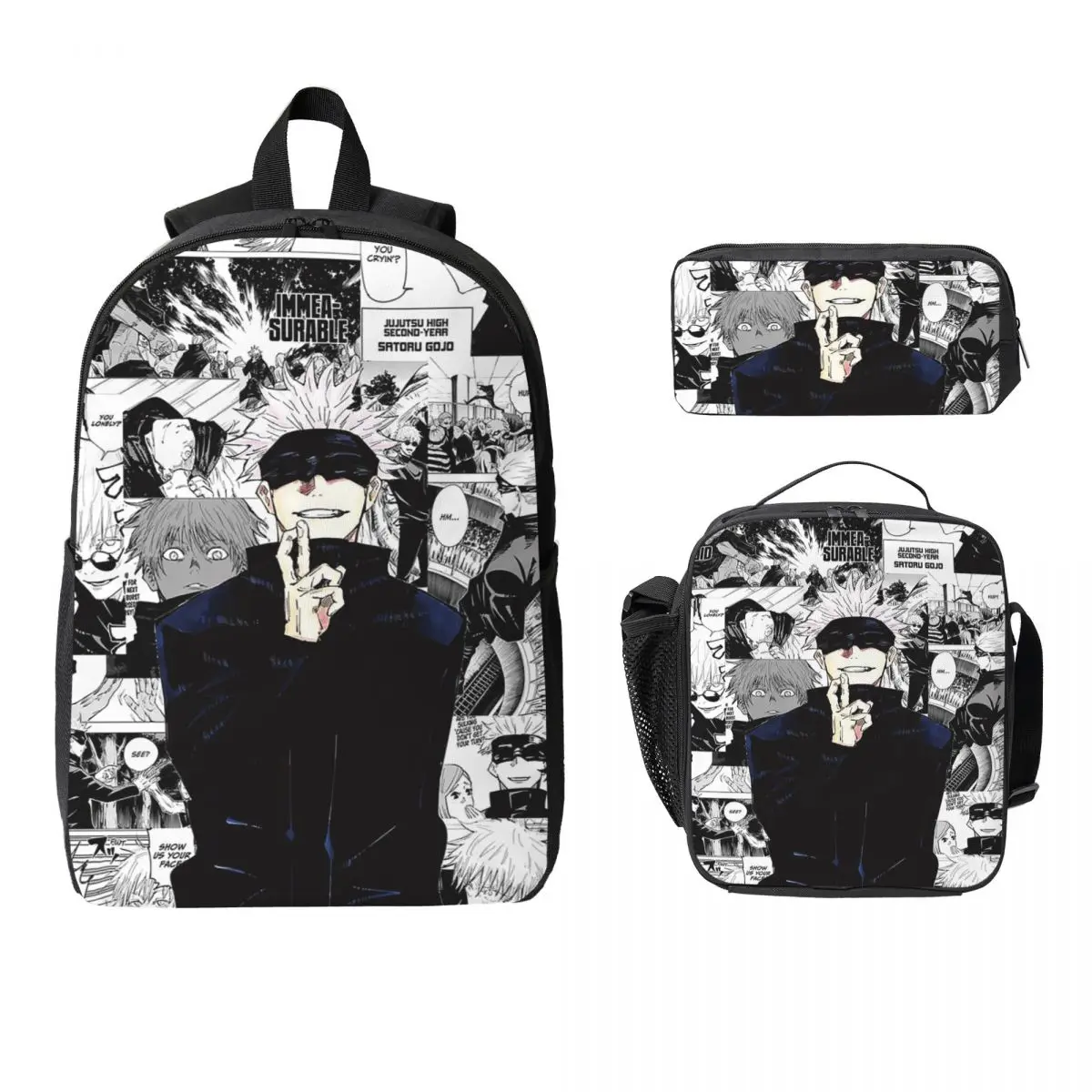 

Jujutsu Kaisen Gojo Satoru Backpack Boys Girls BookBag School Bag Computer Shoulder Bags 3ps Insulated Lunch Bag Pencil Case