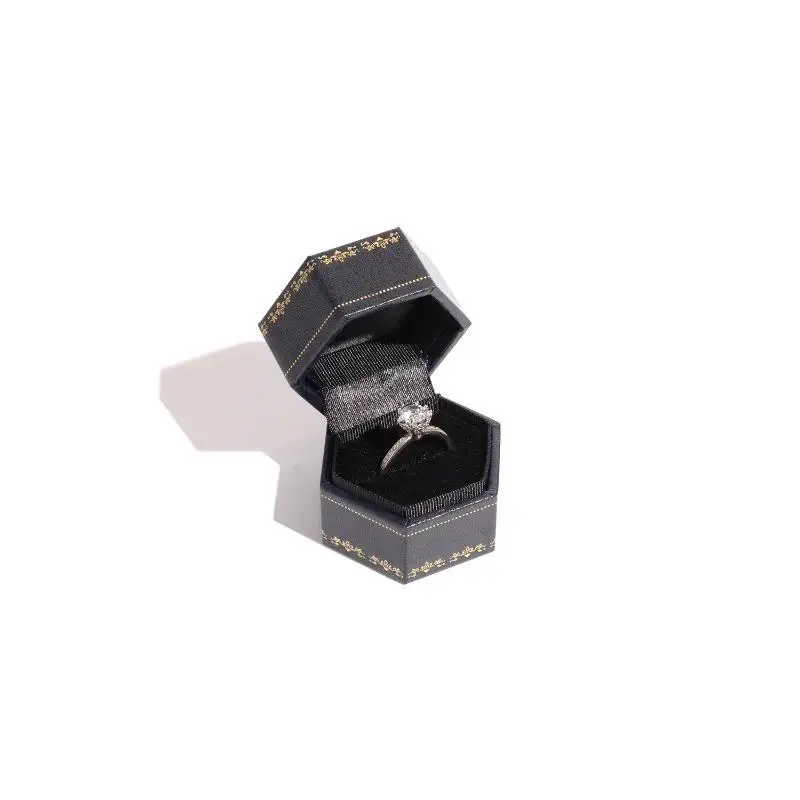 Vintage Sechseckige Mini-Ringbox mit Druckmuster, Klappdeckel, Schmuckorganizer, Hochzeitsgeschenk-Verpackung – Detail 5