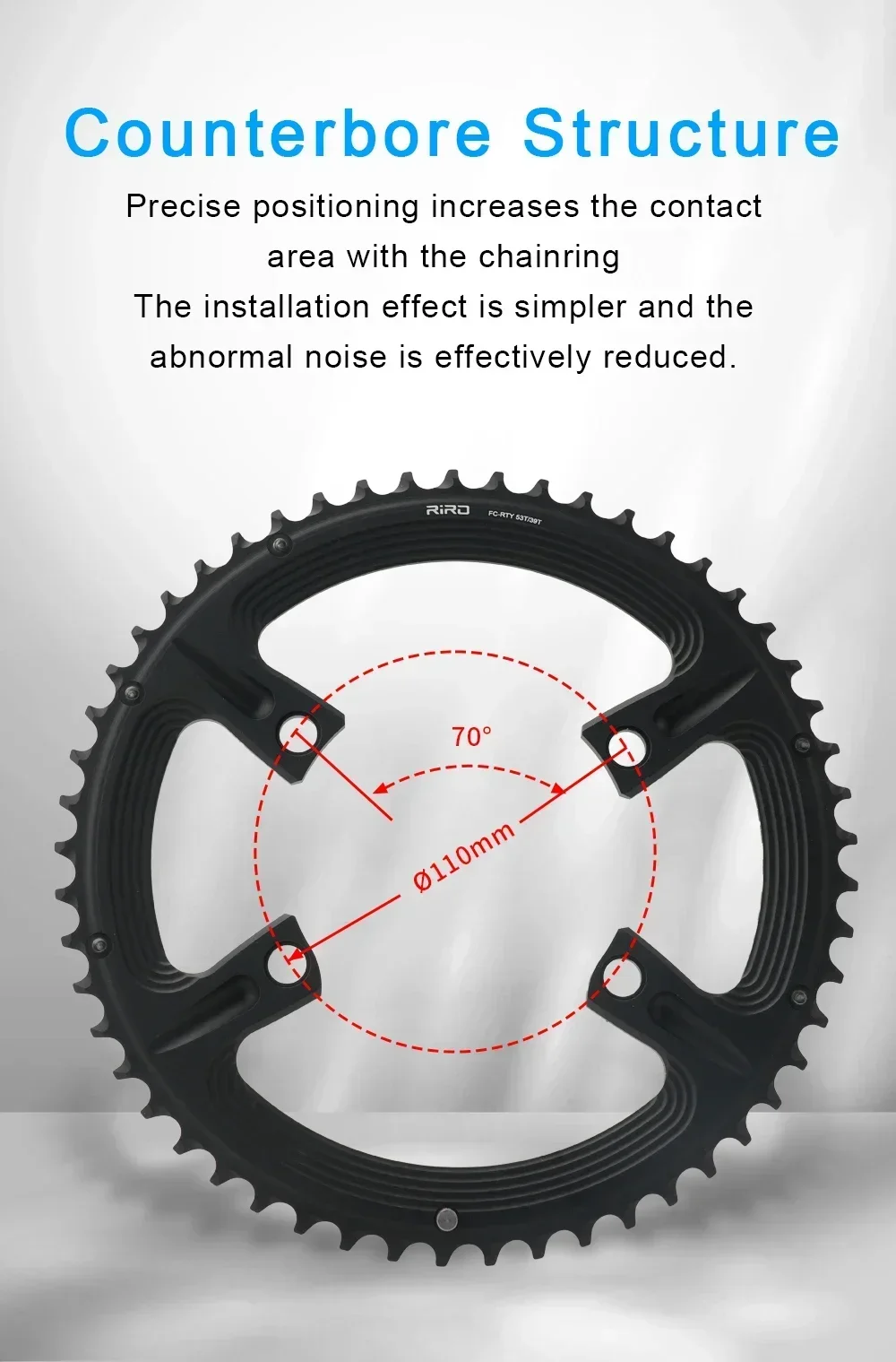 10/11/12S Rennrad-Kettenblatt mit 4 Schrauben, 110BCD, für 105 FC-R7000 / ULTEGRA FC-R8000 / DURA-ACE FC-R9100, Asymmetrisch 50-34T 52-36T 53-39T – Detail 6