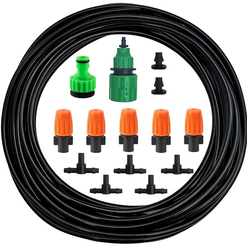 

Drip Irrigation System,1/4 Inch Drip Irrigation Tubing Adjustable Nozzle , tees connector pipe plug ,for Garden Watering