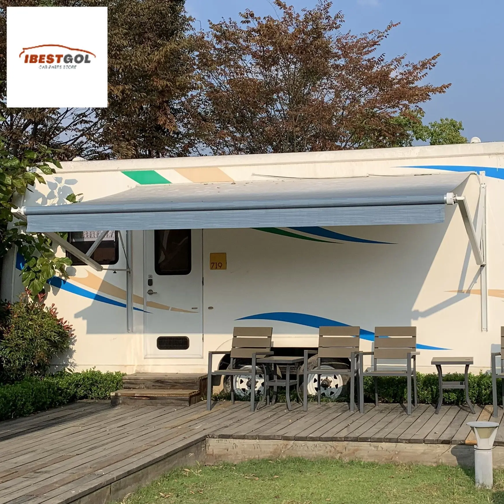3.5x2.5m 12V Electric Remote Control American-style Awning Sunshade with Manual Crank for Rv Body Parts caravan Accessories