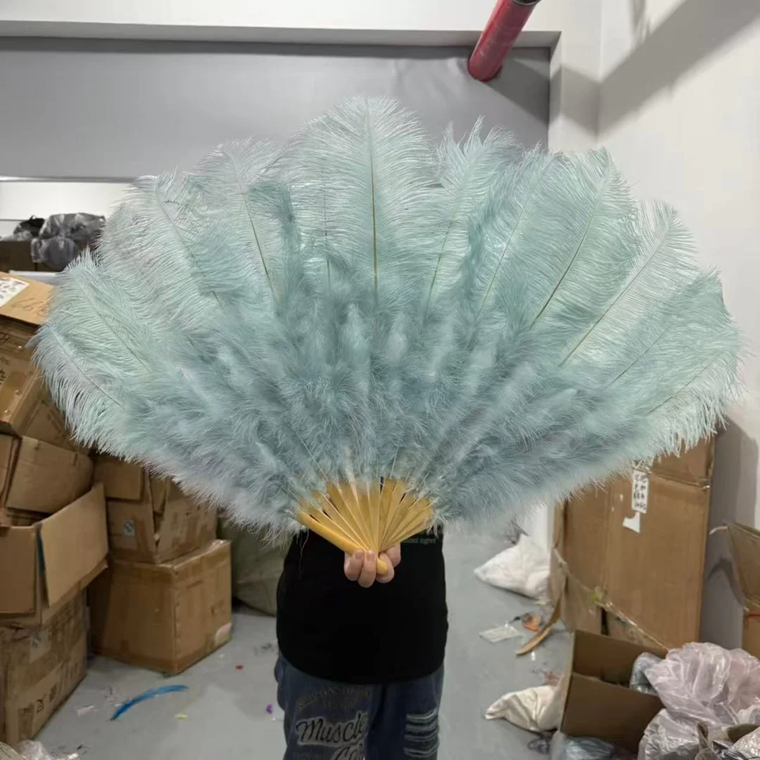 الضوء الطبيعي الأزرق النعامة ريشة مروحة 70 سنتيمتر 100 سنتيمتر طوي اليد عقد أعمدة مروحة ل هزلية الرقص الزفاف الأداء الدعامة