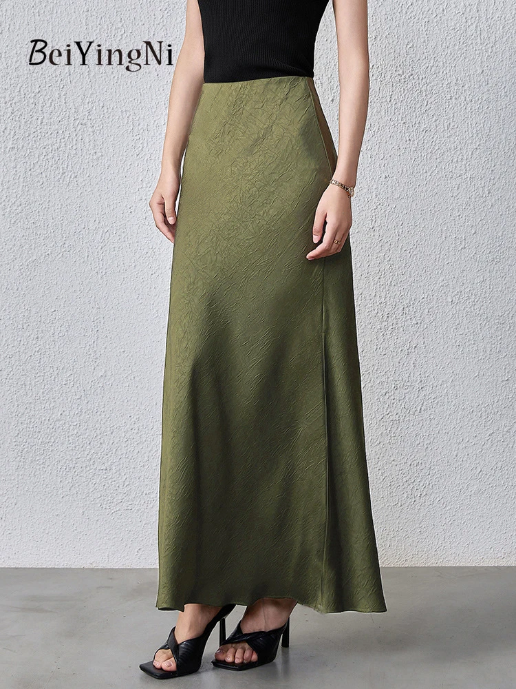 Beiyingni Summer Elegant Women's Satin Long Maxi Skirt 2025 New Fashion Office Ladies Patterns High Street Skirts Casual Slim