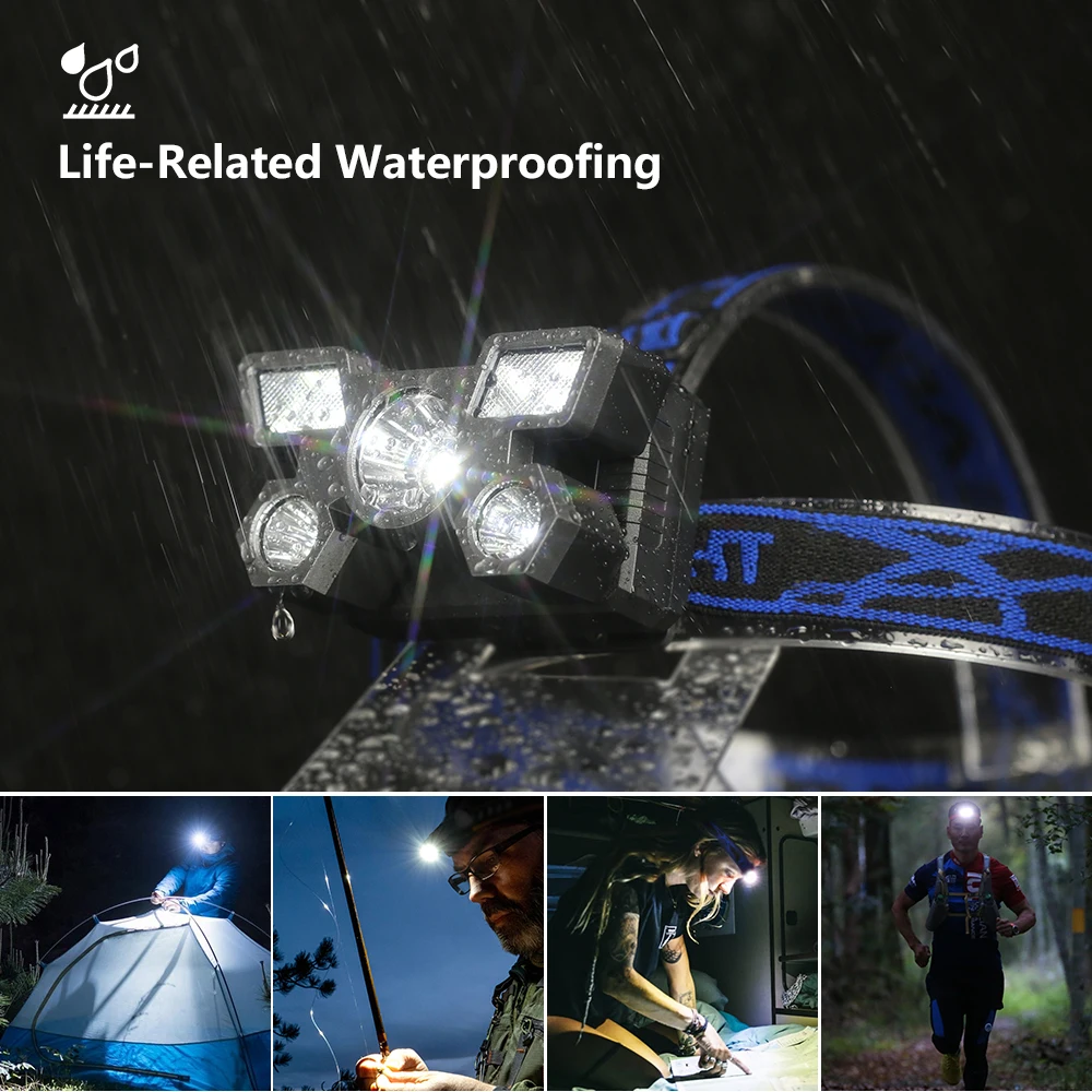 USB Rechargeable Headlamp Portable 5LED Headlight Built In Battery Torch Portable Working Light Fishing Camping Head Light