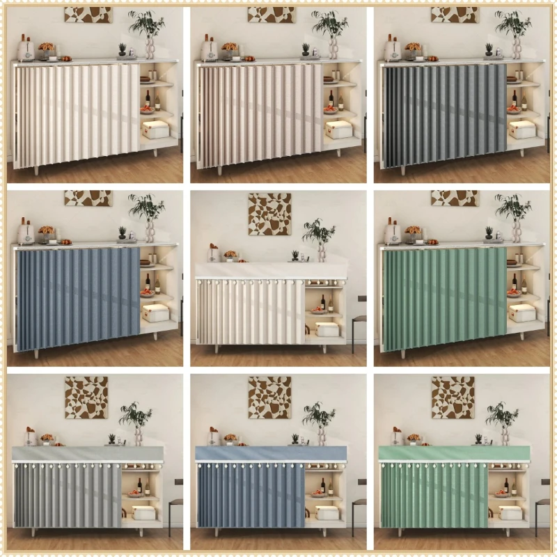 80x70cm Anti-oil Smoke Shade Slide Cloth Curtains Solid Color Cabinet Curtain Folding Kitchen Cabinet Dustproof Door Curtain