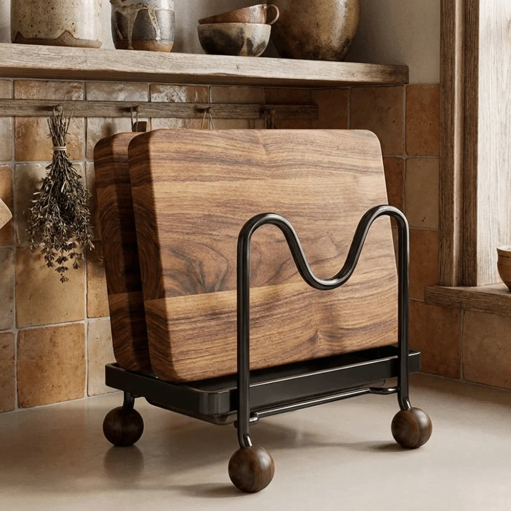 Vintage-Style Cutting Board Storage Rack Space Saving Breathable Chopping Board Organizer Vertical Multi-Layer Cookware Holder