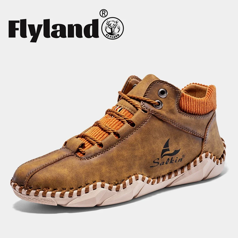 

FLYLAND/модные винтажные мягкие деловые повседневные ботильоны с ручной строчкой, прогулочная обувь для вождения, ботинки чукка, рабочая офисная обувь