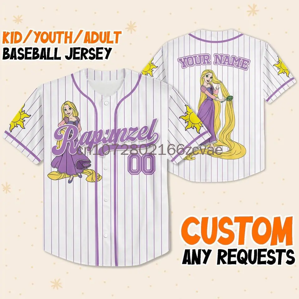 Disney Rapunzel Princess Tangled Baseball Jersey Men Women Baseball Uniforms Shirt Disney Cartoon Graphic Casual Baseball Jersey