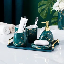 Ceramic bathroom five-piece set, toilet set, bathroom supplies, toilet mouthwash cup, toothbrush cup set, light luxury