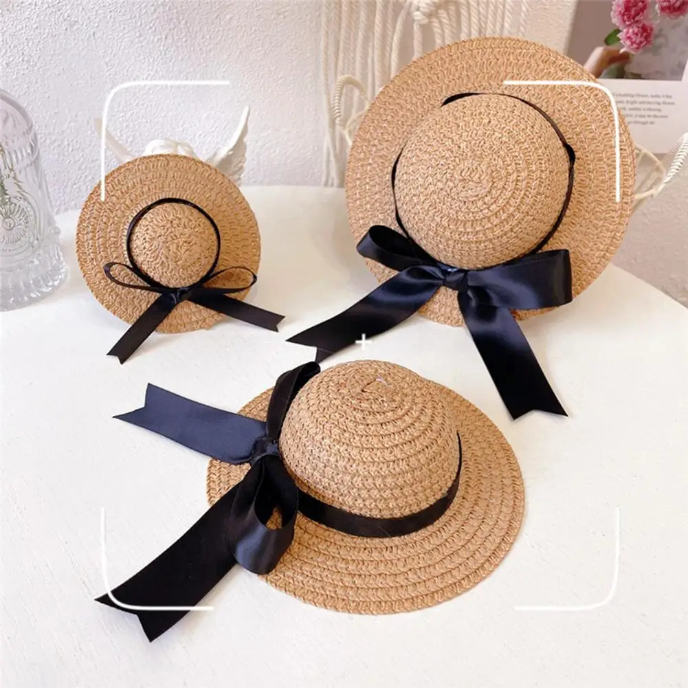 Grass Pet Hat Soft Elastic Strap Bowknot Decor Pet Dog Cat Straw Hat Adjustable Puppy Kitten Sun Hats Beach Hats Pet Supplies