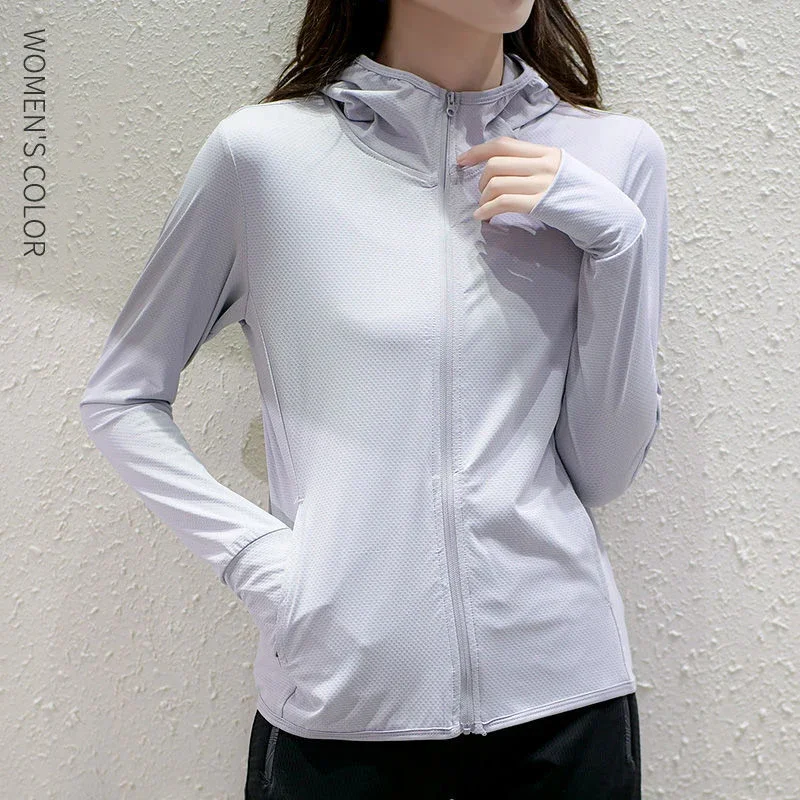 UPF50 + 日焼け防止服紳士ジャケット空調コートアイスシルクフード付き女性コート夏の旅行屋外 Sunsc # 1 # W