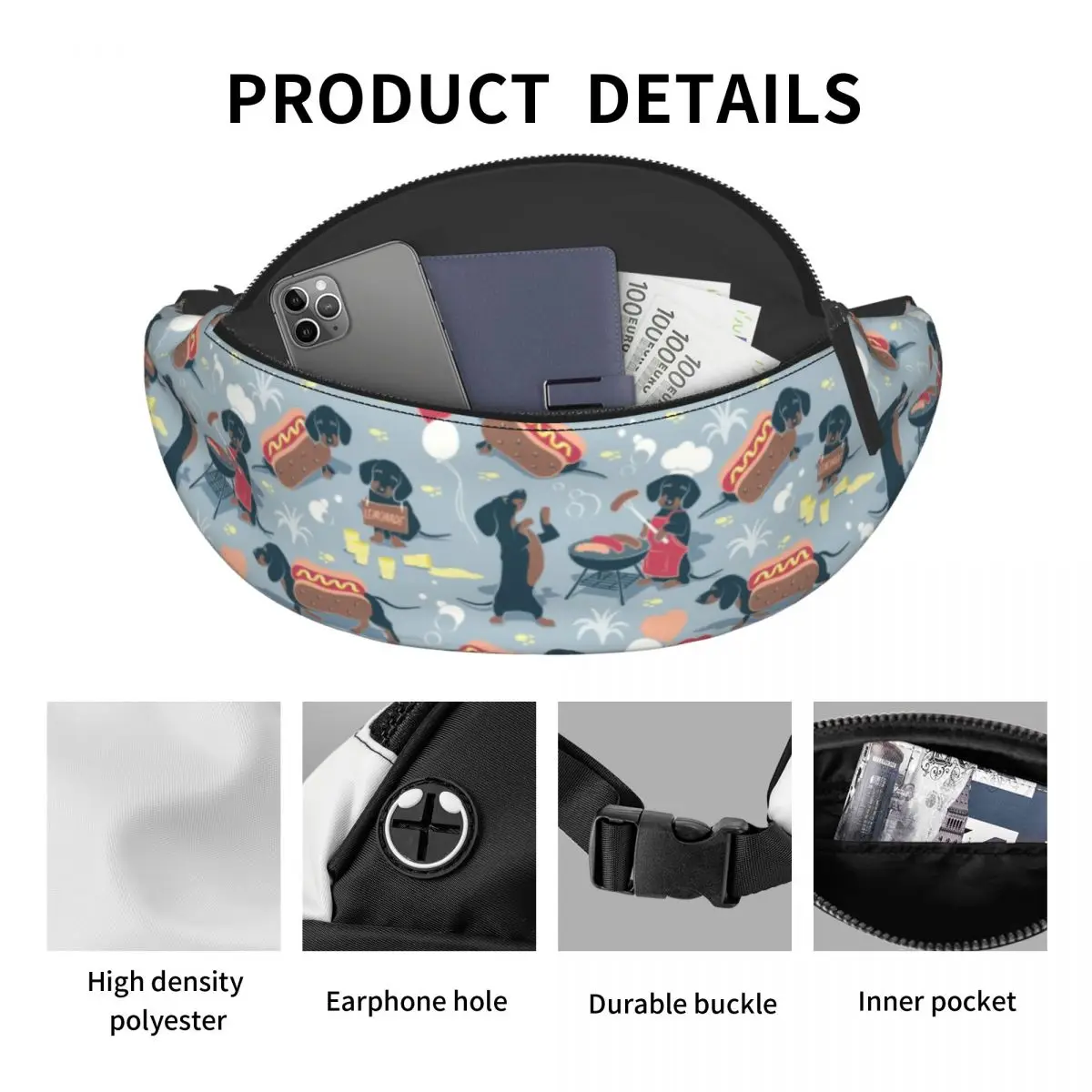 Custom Dachshund Dogs Fanny Pack para Homens Mulheres Cool Badger Sausage Wiener Crossbody Cintura Saco Viajando Telefone Money Pouch