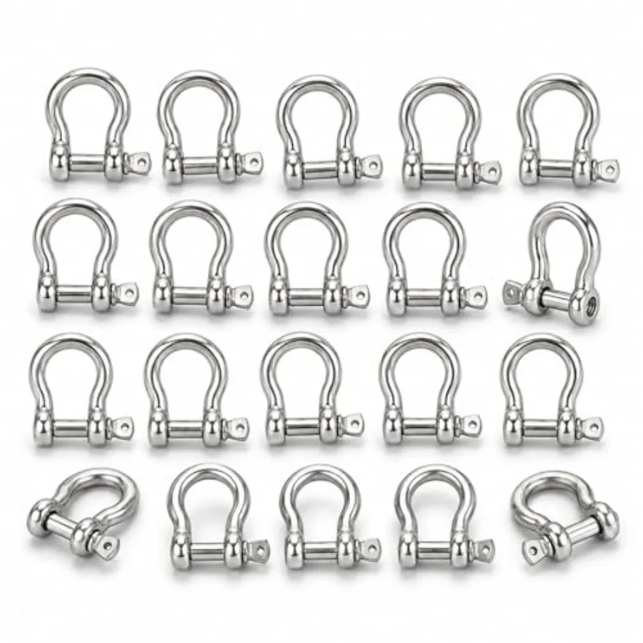 20 PCS M6 Stainless Steel Screw Pin Shackles, 1/4 Inch 304 Stainless Steel Bow Shackle Set, Small Clevis Connectors for Chain,