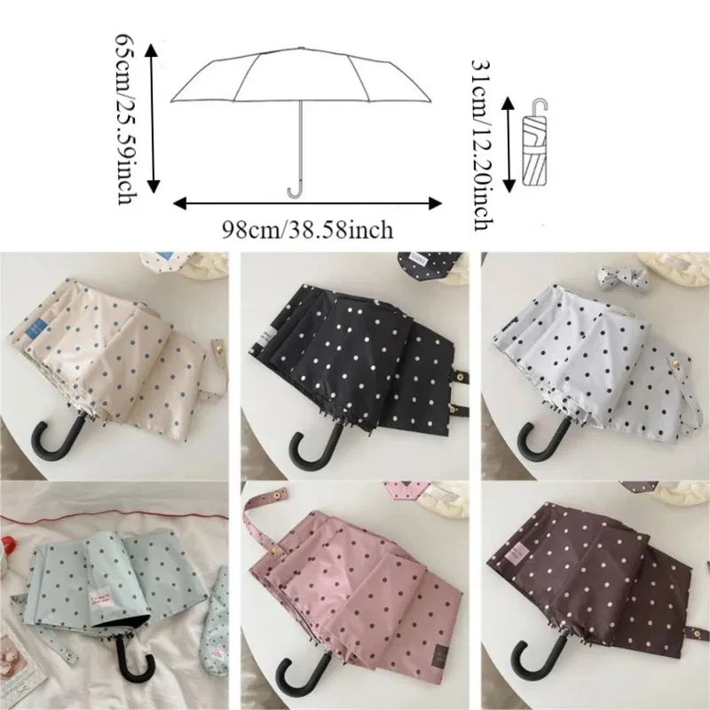 Summer Polka Dot Folding Umbrella 8 Ribs Windproof U Shape Handle Lightweight Manual UV Sunshade Rainproof Dual Use - view 6