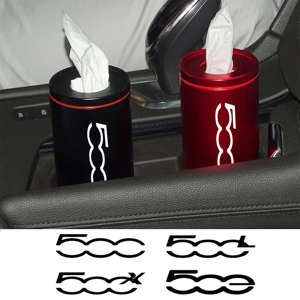 1PCS Frosted Aluminum alloy Car Cup Holder Cylinder Tissue Box Paper Towels Tube For Fiat 500 L S X 500 500L 500S 500X 500C 500E