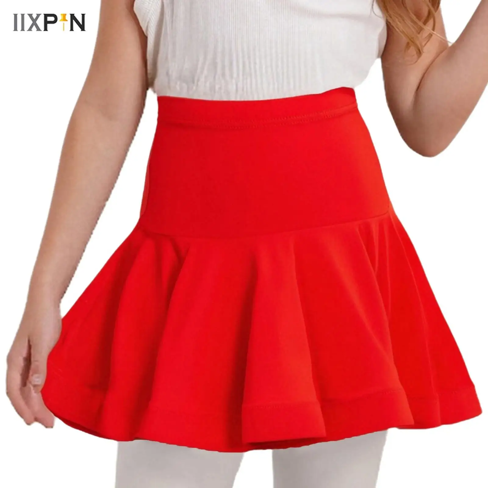

Kids Girls Latin Ballroom Dance Skirt Elastic Waistband Flared Ruffled Skirts with Shorts for Samba Tango Practice Performance