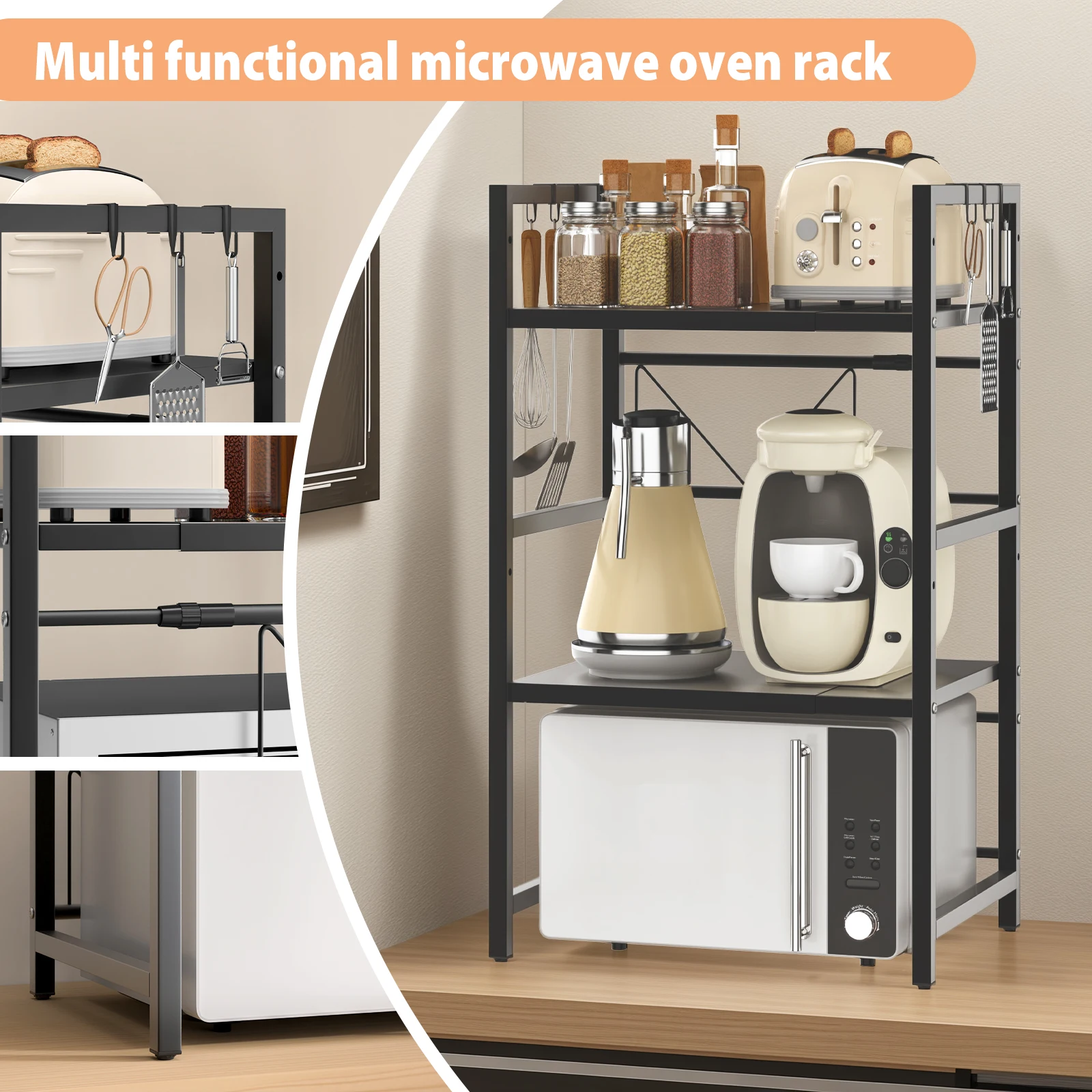 VickyHome الكربون الصلب سميكة قابل للسحب رف المطبخ الميكروويف رف فرن جهاز طبخ الأرز رف تخزين المنزلية 2/3 طبقة