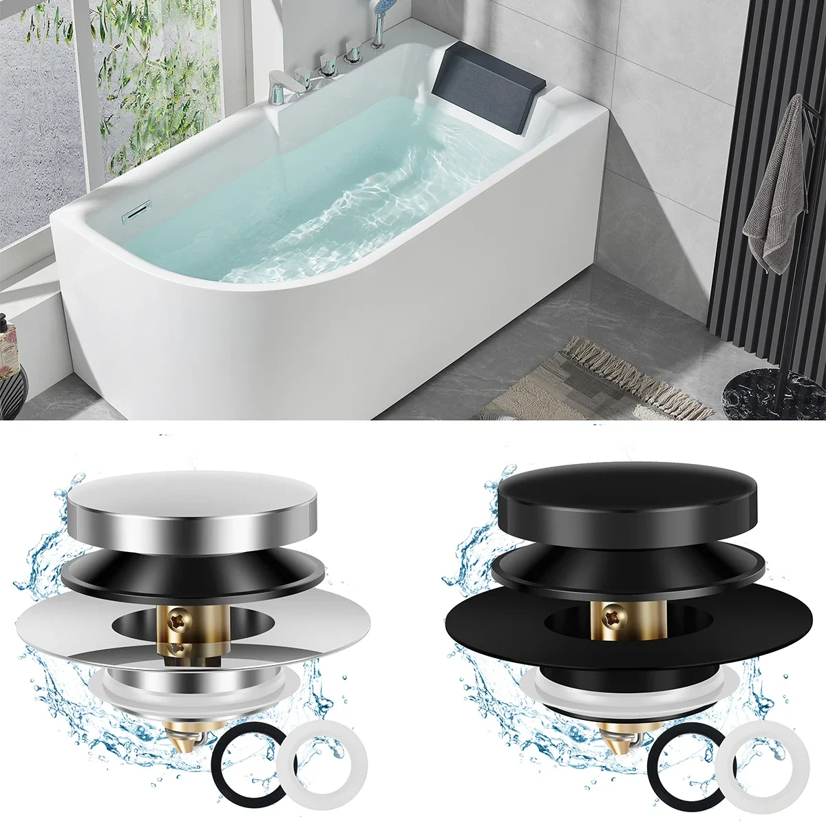 

Copper Core Bathtub Drain Plug Bathroom Sink Stopper Pop up Sink Strainer Floor Drain Plug for Drain Holes from 1.5 to 1.72 Feet