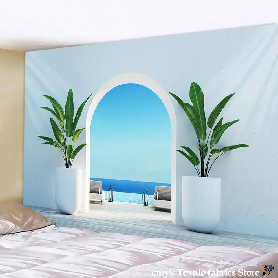 

Seaside Ancient Architecture Natural Scenery Tapestry Wall Hanging Boho Tropical Hippie Tapiz Home Decor Cloth