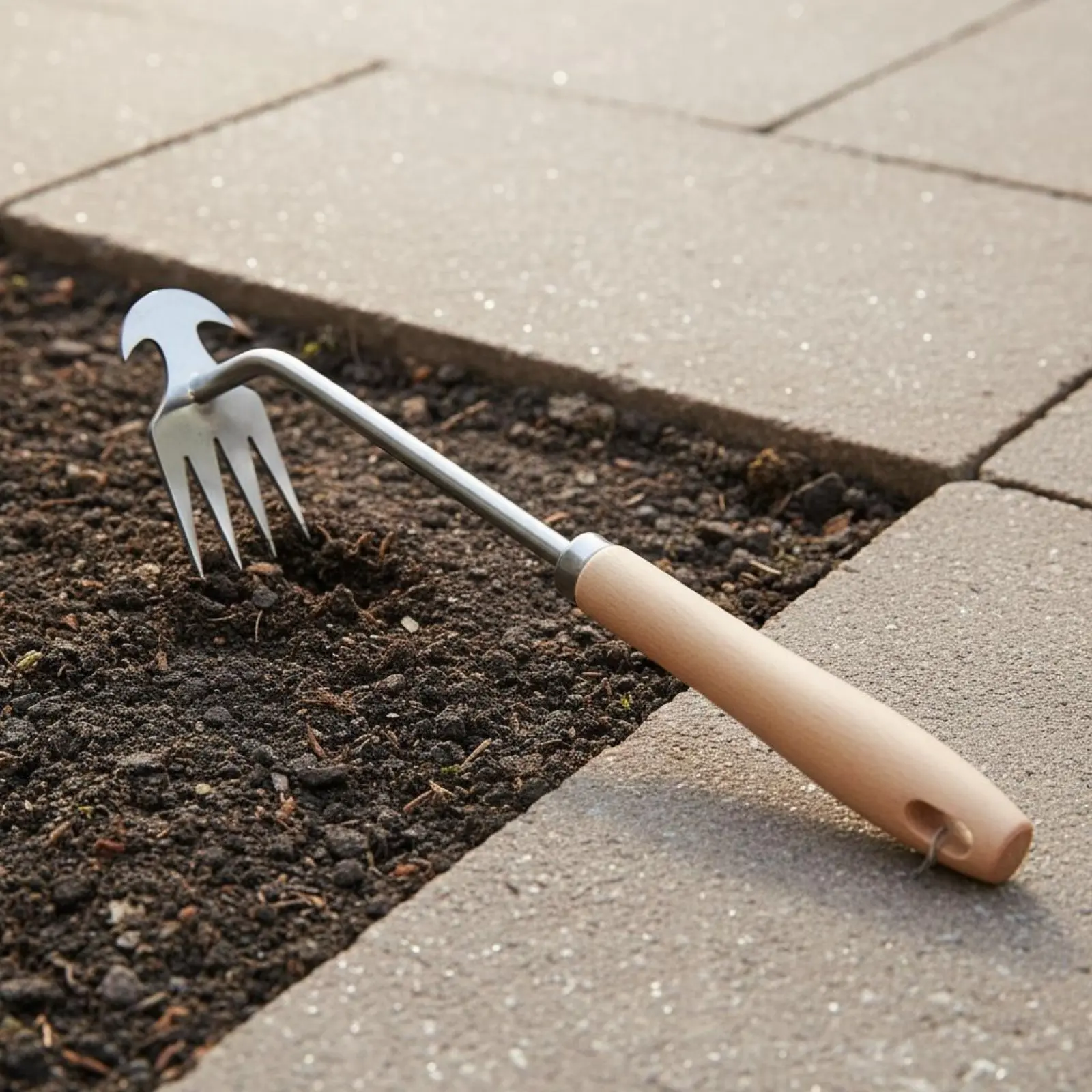 

4-Tine Hand Rake Hoe Multipurpose Wood Handle Cultivator Hoe Double Head Garden Weeder Comfortable Grip Double Head Garden Tool