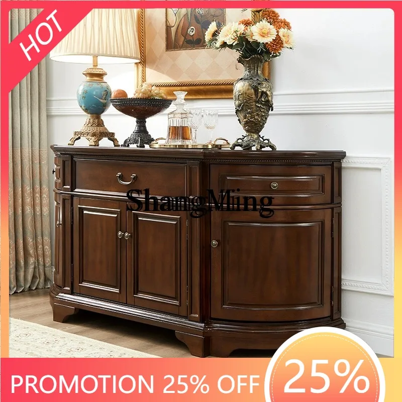 

SM wood semicircular meal side entry porch cabinet household retro walnut semicircular partition locker