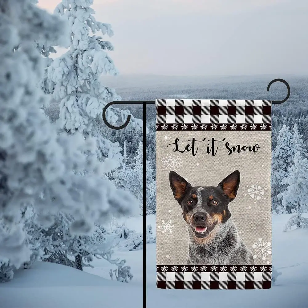 Cute Border Collie Dog Winter Garden Flag Let it Snow Buffalo Check Plaid Banner for Outside Yard Decoration 12.5X18 Inch Printe