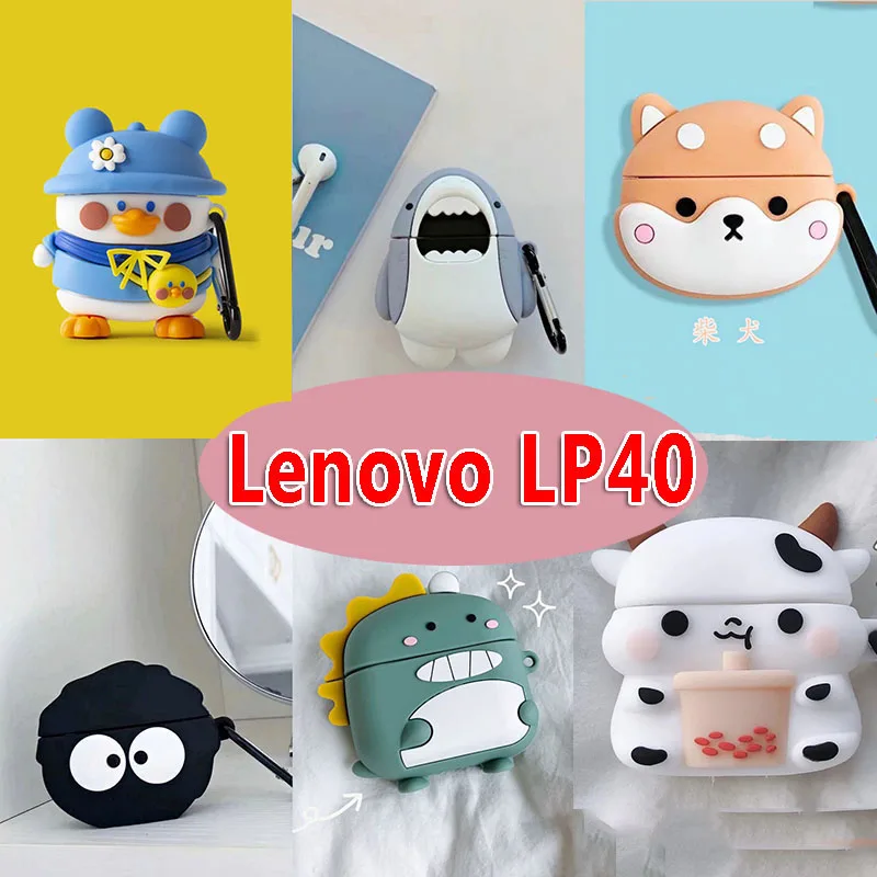 Funda de silicona con dibujos de animales para Lenovo LP40, protector suave para Auriculares, LP 40