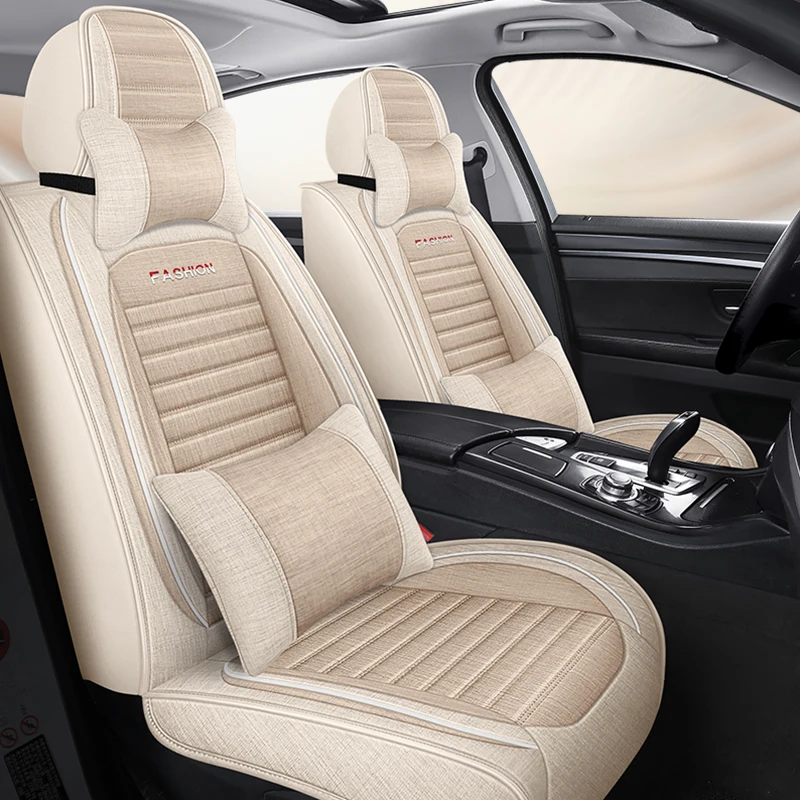 Front Single Seat, Luxurious Linen Full-Cover Car Seat Cover, Universal, Breathable and Wear-Resistant, Comfortable for All Seasons, Fits the Seat Well, Easy to Clean and Maintain, with Three-Dimensional Side Support, Paired with Soft and Comfortable Headrest and Lumbar Support, Enhances the Driving Experience, Available in Five Colors, Suitable for Sedans, Suvs, Trucks and Other Models