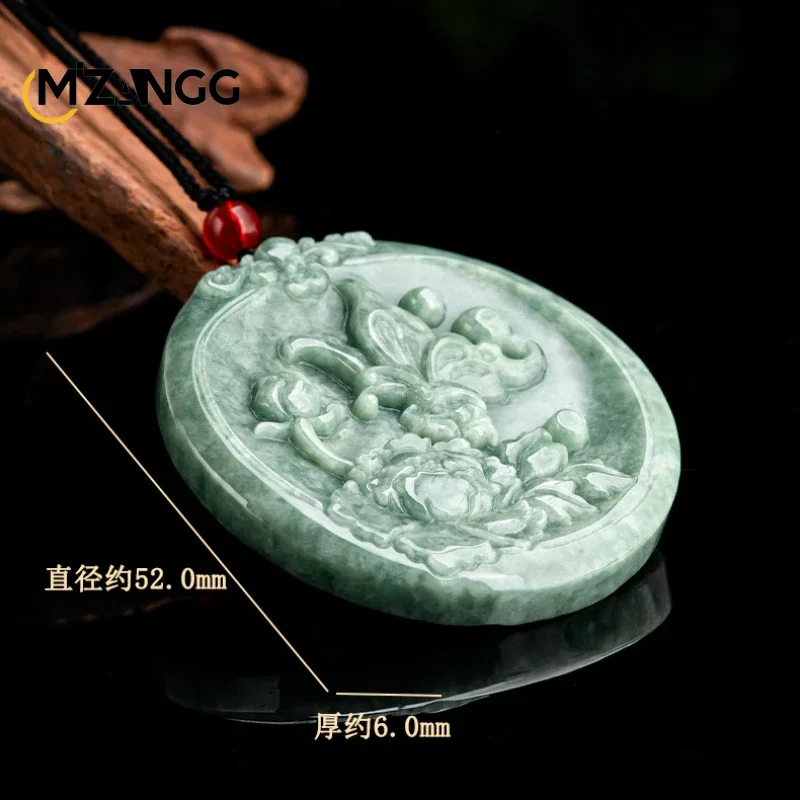 Authentic Natural A Goods Jadeite Butterfly Peony Open Rich Pendant Bean Green Ice Women\'s Jade Necklace Fashion Luxury Jewelry