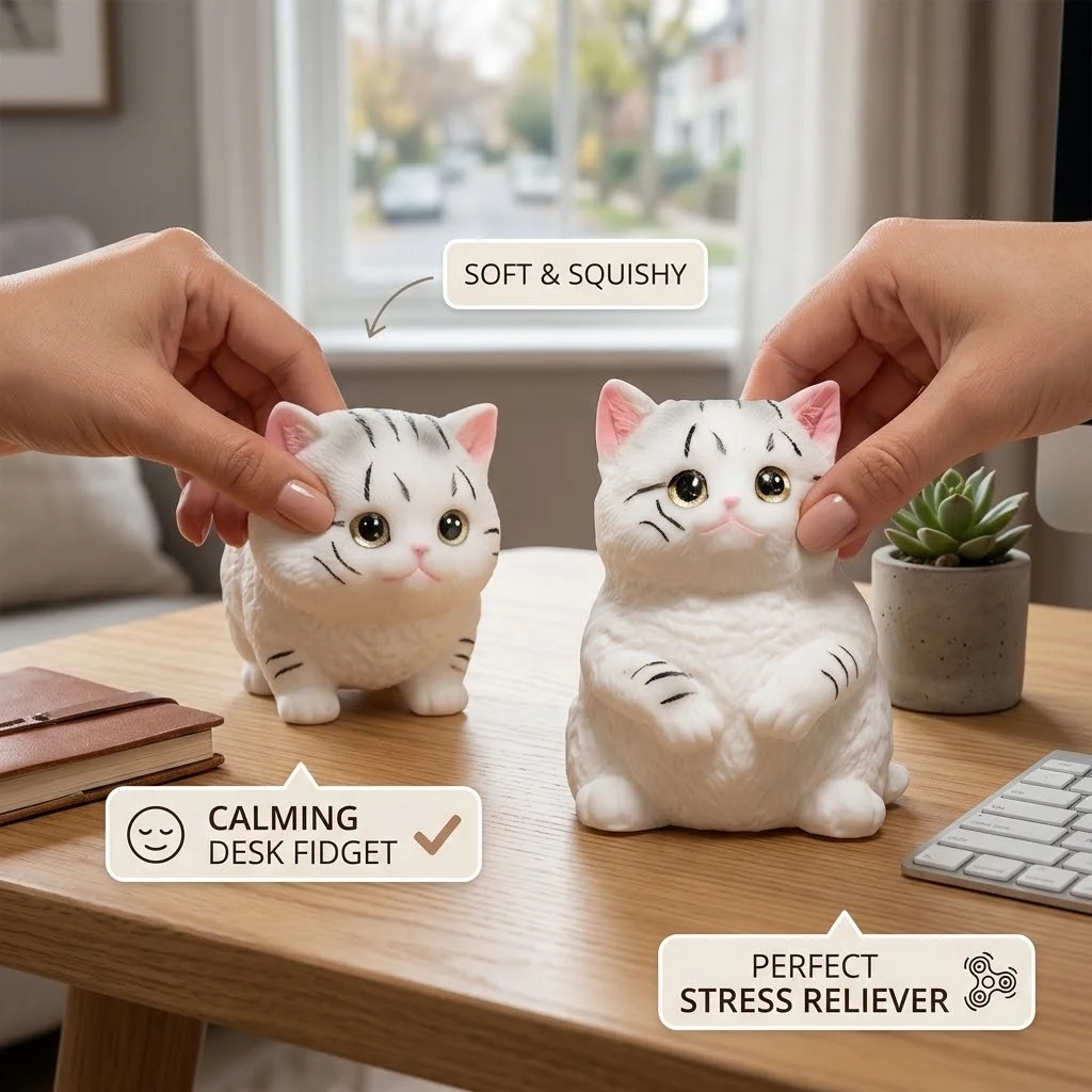 Cute Kitty Squishy, White Cat Squeeze Toy, Sensory Fidget, Stress Relief Squishy, Kawaii Desk Companion, Satisfying Squish