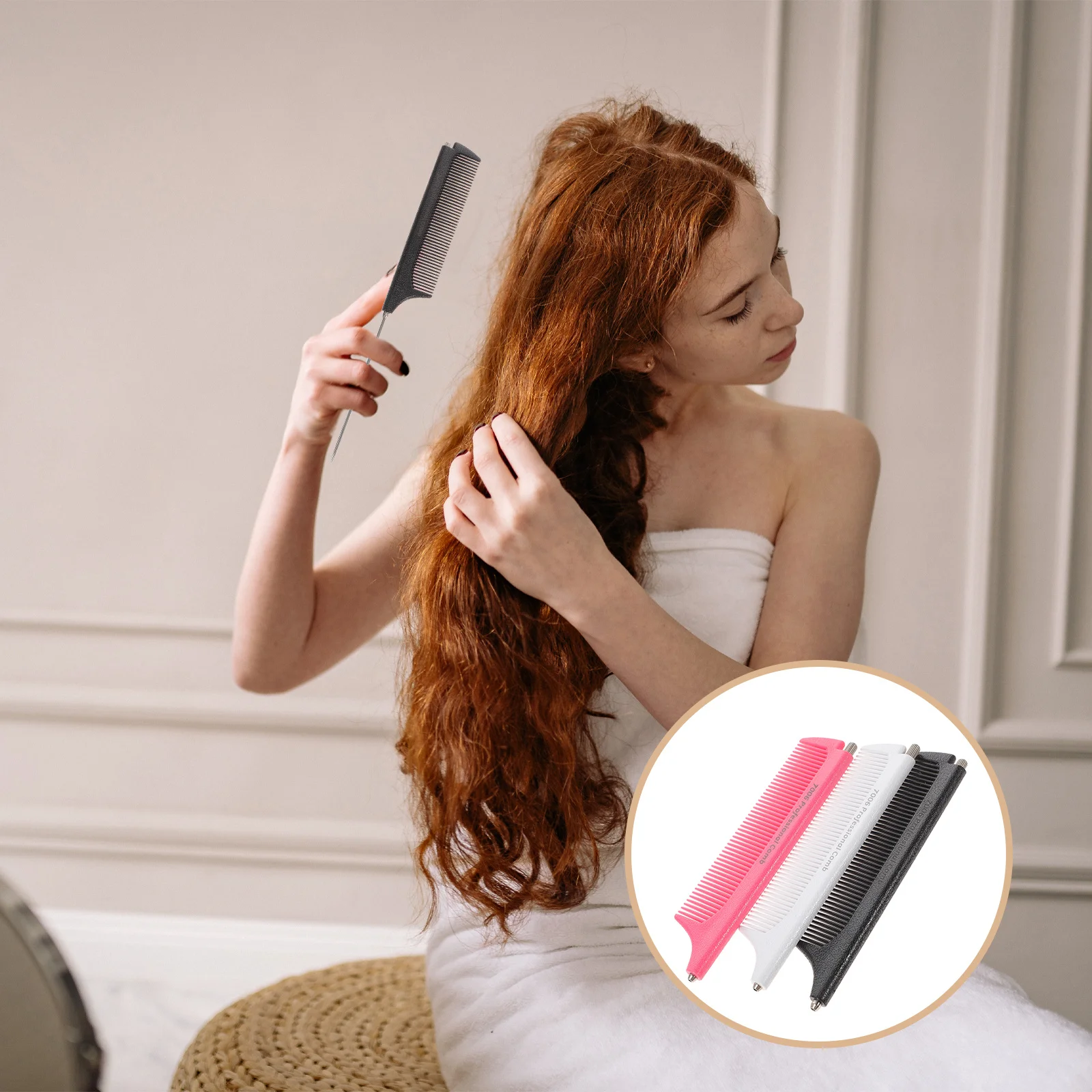 

3Pcs Stretch Steel Handle Tail Combs Smooth Scalp Massage Prevent Tangled Hair Salon Professional Styling Rake Comb Slick Hair