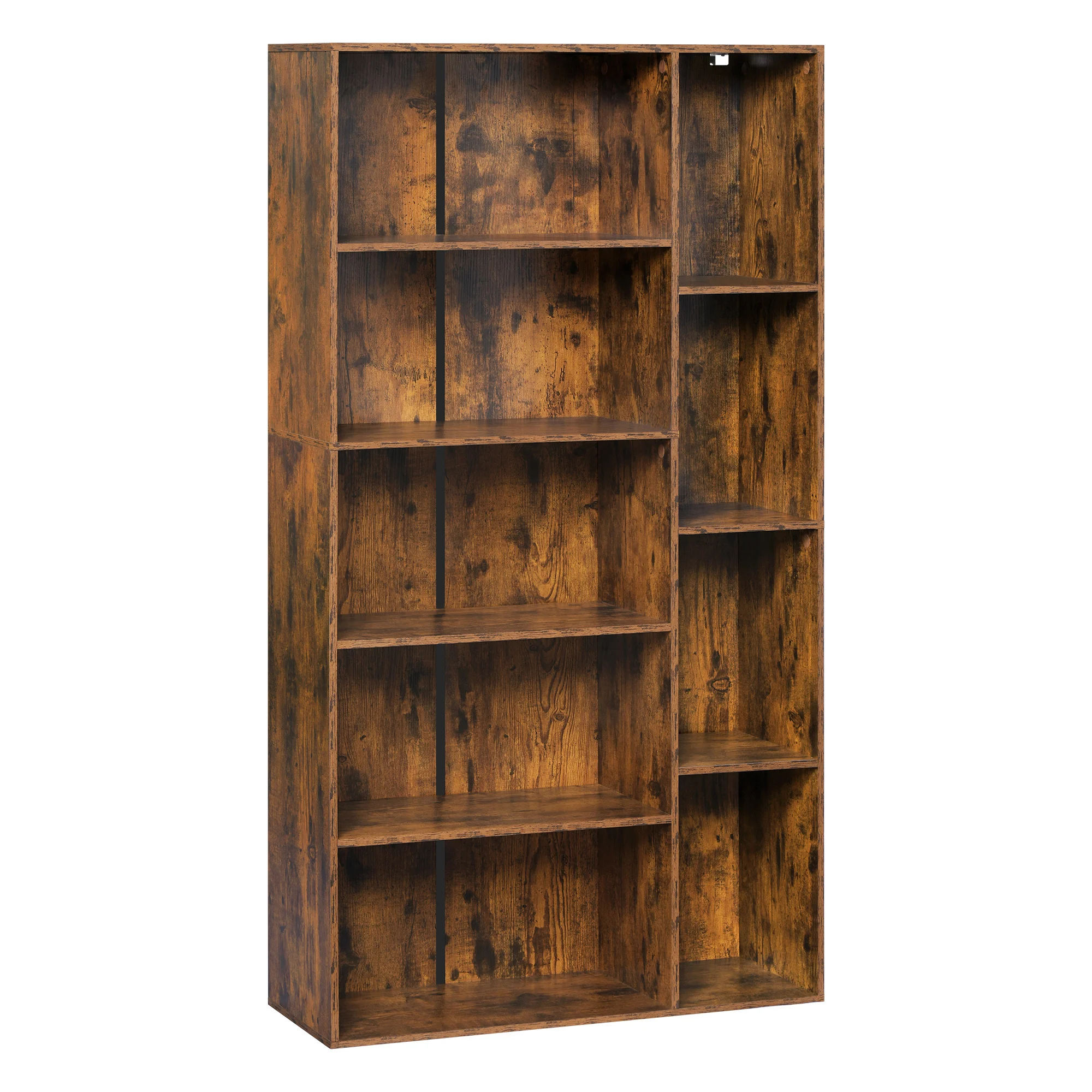 Rustic Brown Bookcase Open Freestanding Office Library Shelf with 9
