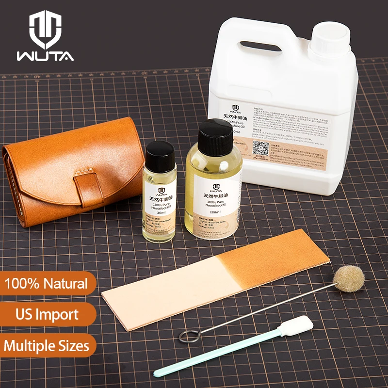 WUTA 100% Pure Neatsfoot Oil Leather Conditioner Softener 30/100ml, Restores Dry and Hardened Leather Boots, Shoes, Bag, Belt, S