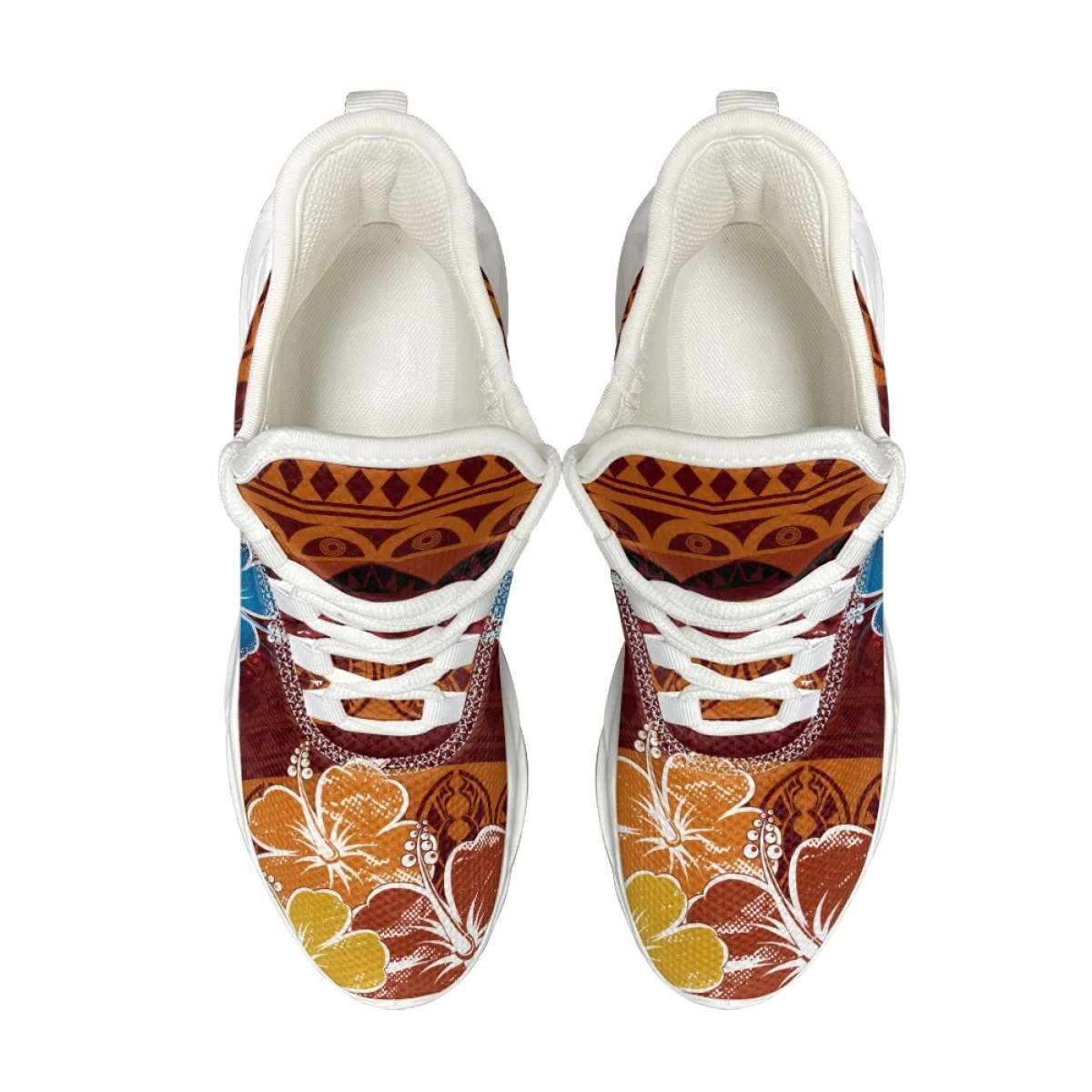 Hawaiian Hibiscus Comfortable Lightweight Lace Up Sneakers Summer Shock Absorbing Basketball Shoes Adult Casual Walking Shoes