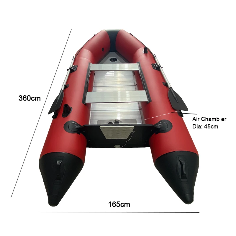 Bateau d'assaut gonflable de 3.6m avec plancher astronomique en aluminium, canoë kayak avec rames, accessoires de plongée sous-marine