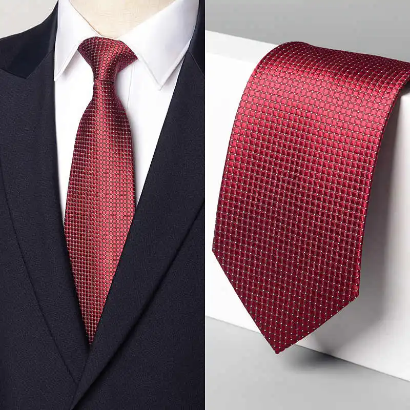 

High Quality Deep Red White Dot Tie Men's Temperament Business Banquet Shirt Accessories Wide Version 9cm Hand Knotted Cravat