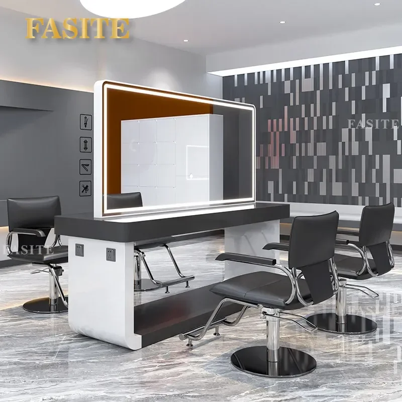 For Hair Barber Shop Integrated Mirror Cabinet Table High End Hairdressing Station Perm Dyeing Furniture with Storage