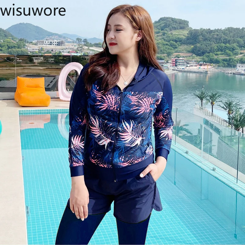 Wisuwore Plus Size Swimsuit Rash Guard for Women Long Sleeve Sports Swimsuit Rash Guard Sun Protection Beachwear Bathing Suit