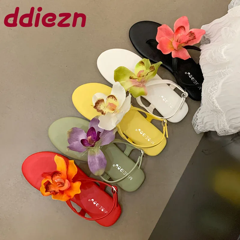 

Summer Spring Female Flip Flops Women Flats Sandals Shoes Buckle Strap Footwear Fashion Flower Ladies Flats Sandals Shoes