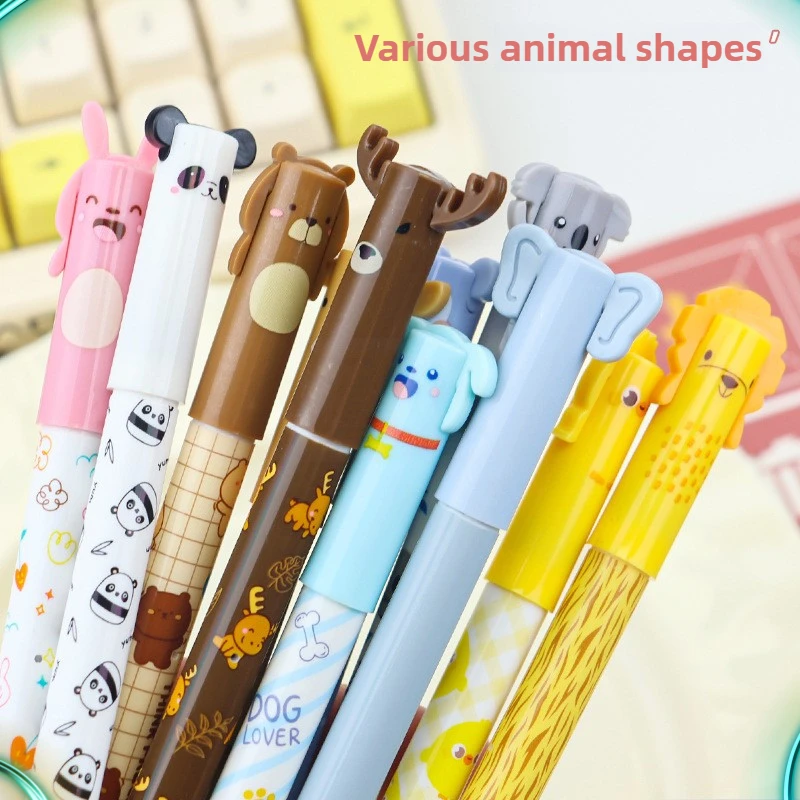 12 Pcs Cute Cartoon Small Animal Erasable Needle Head Crystal Blue Erasable Pen Thermal