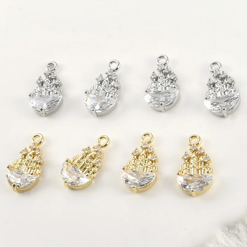 Copper Plated 14k Real Gold Color Retention Crystal Castle Pendant DIY Handmade Bracelet Necklace Earrings Accessories Material