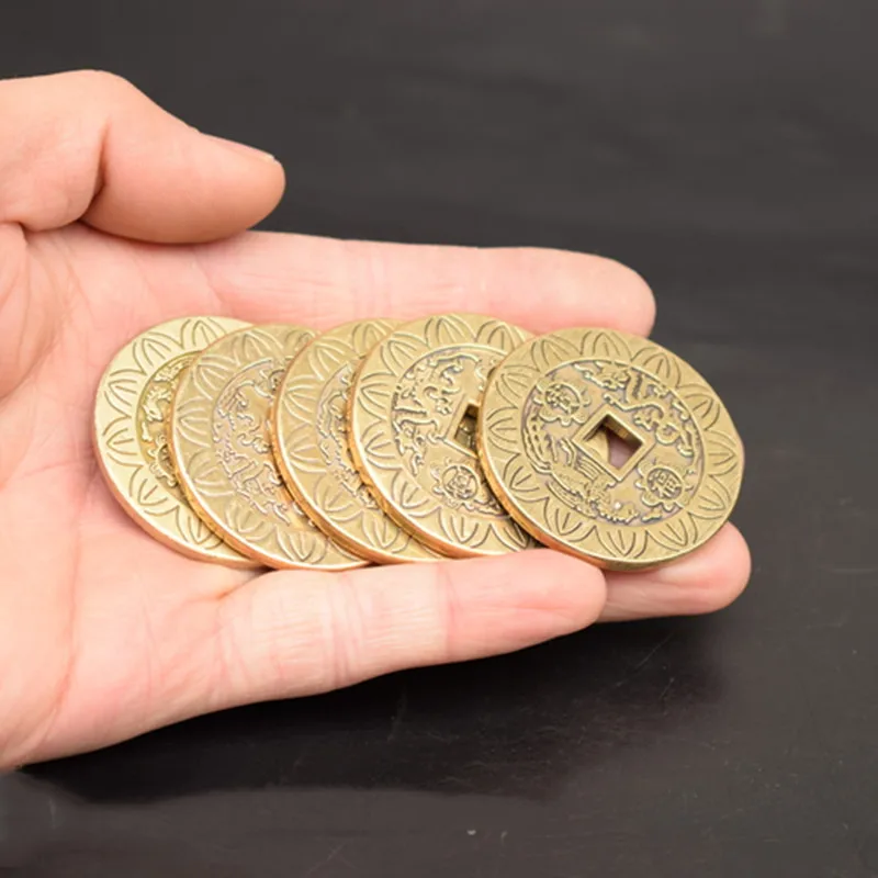 Antique Brass Five Emperors Coin Pendant in the Great Qing Dynasty Money Attraction Fengshui Old Coin Ornamental Commemorative C