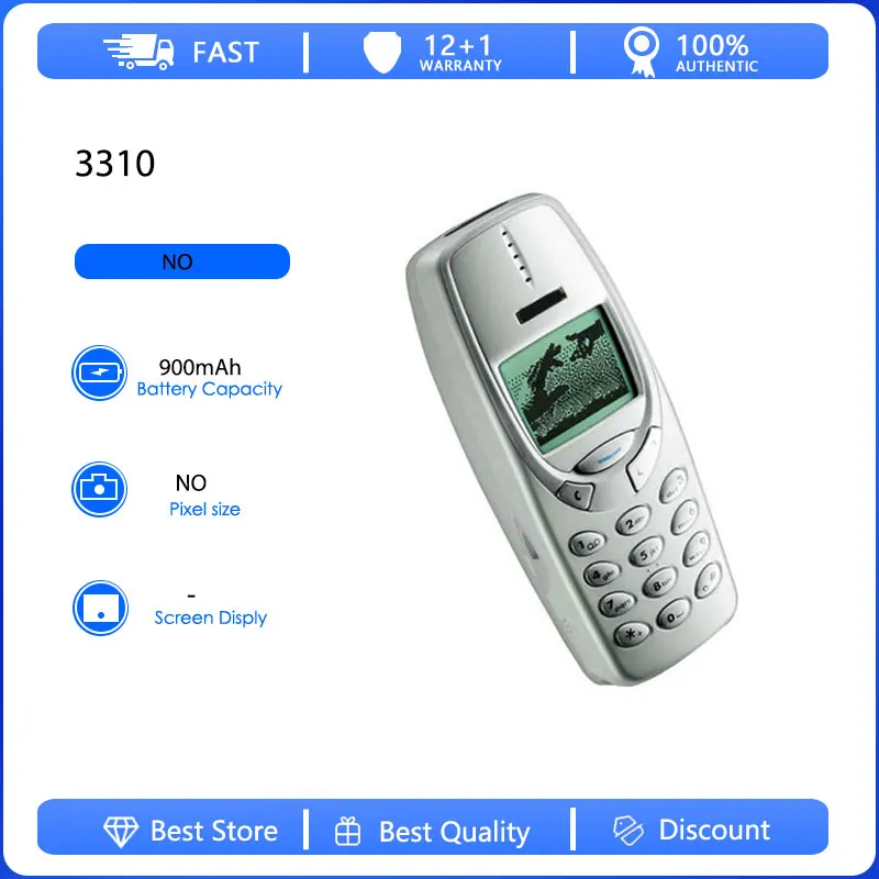 Teléfono Móvil Original Reacondicionado 3310 (2000) 2G, Una Sola Tarjeta SIM, Desbloqueado, GSM 900/1800, Teclado Ruso, Árabe, Hebreo, Hecho en Finlandia
