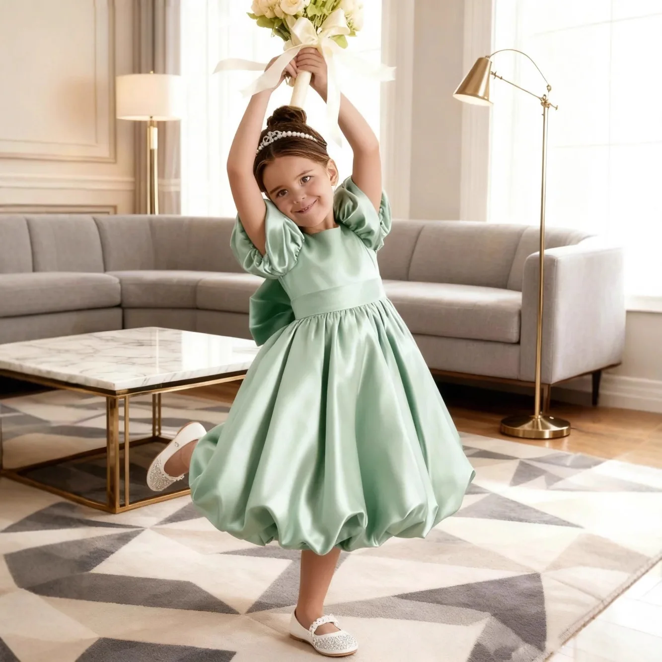 Baby Kids Princess Satin Sashes Bow Flower Girl Dress Children First Communion Dress Ball Gown Wedding Party Dress Birthday