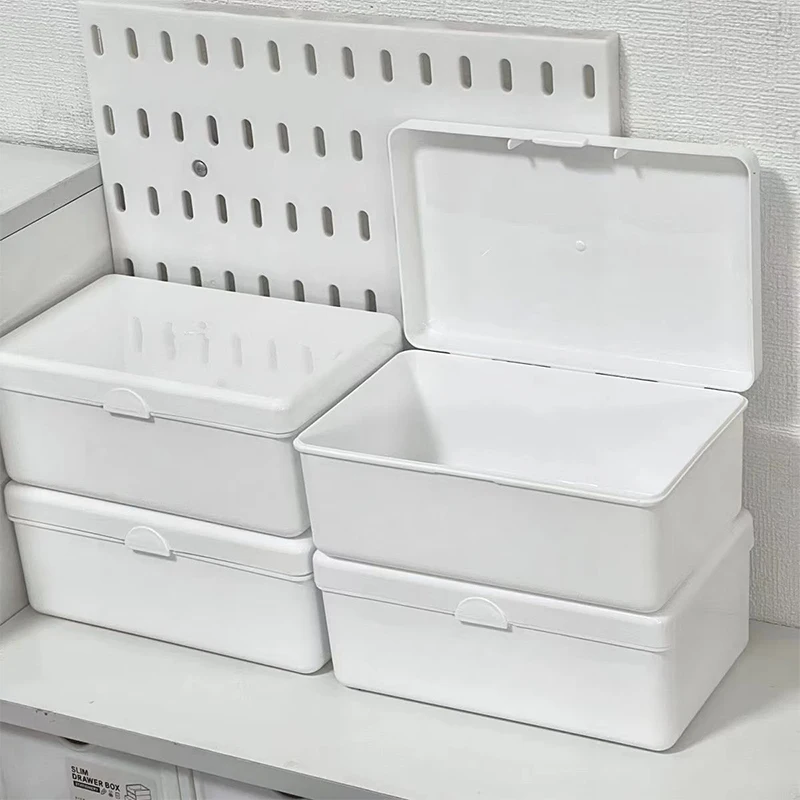 Cream Transparent Storage Box Flip Lid Desktop Organiser Photographic Card Storage Sort Hair Jewellery Jewellery Organiser